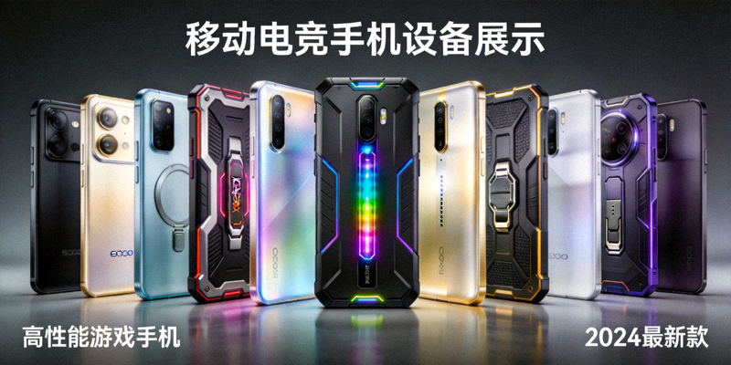 移动电竞手机设备展示 - 多款高性能游戏手机排列展示